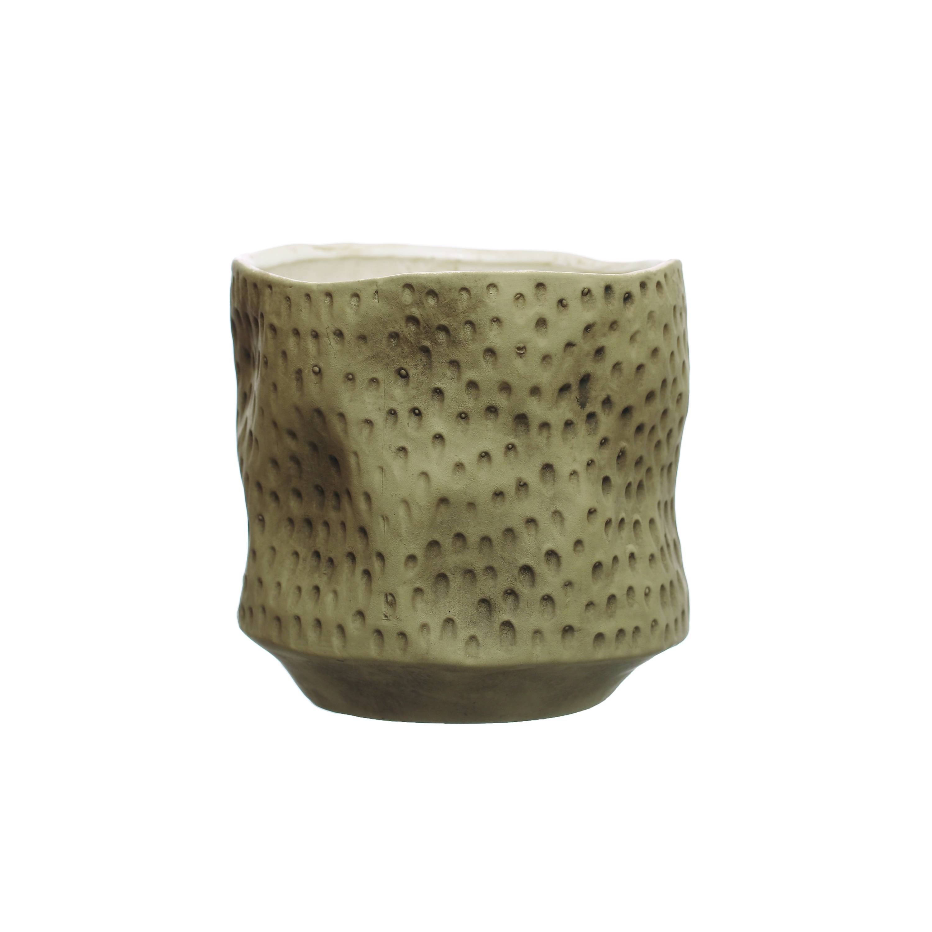 6 Inches Round Debossed Stoneware Planter, Holds 5 Inches Pot, Matte Khaki - Image 0