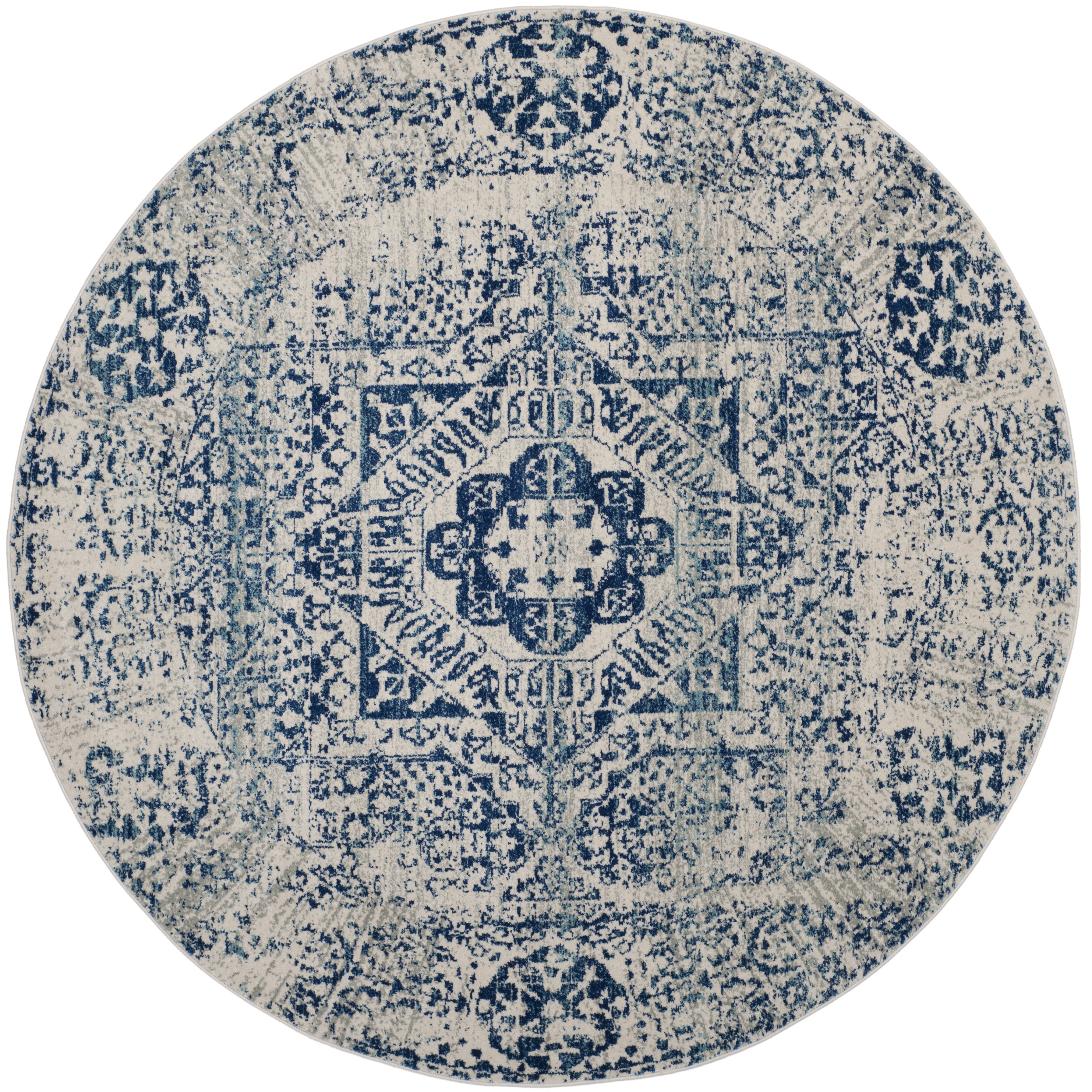 Arlo Home Woven Area Rug, EVK260C, Ivory/Blue,  5' 1" X 5' 1" Round - Image 0