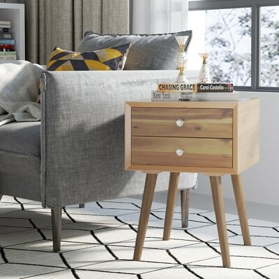 Wooden Nightstand Mid-Century End Side Table With 2 Storage Drawers,Natural - Image 0