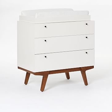 Modern 3-Drawer Changing Table and Topper, White/Pecan, WE Kids - Image 2