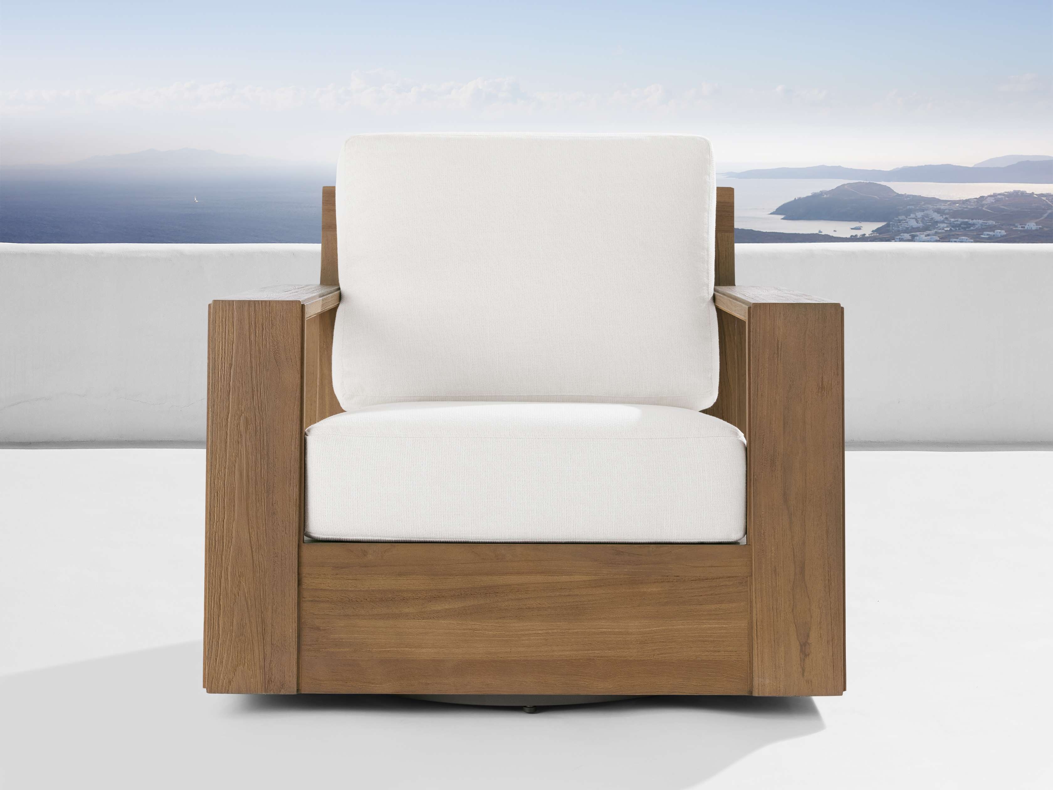 Canyon Outdoor Swivel Chair Teak in Natural  Eden Snow/Weathered Fawn - Image 0