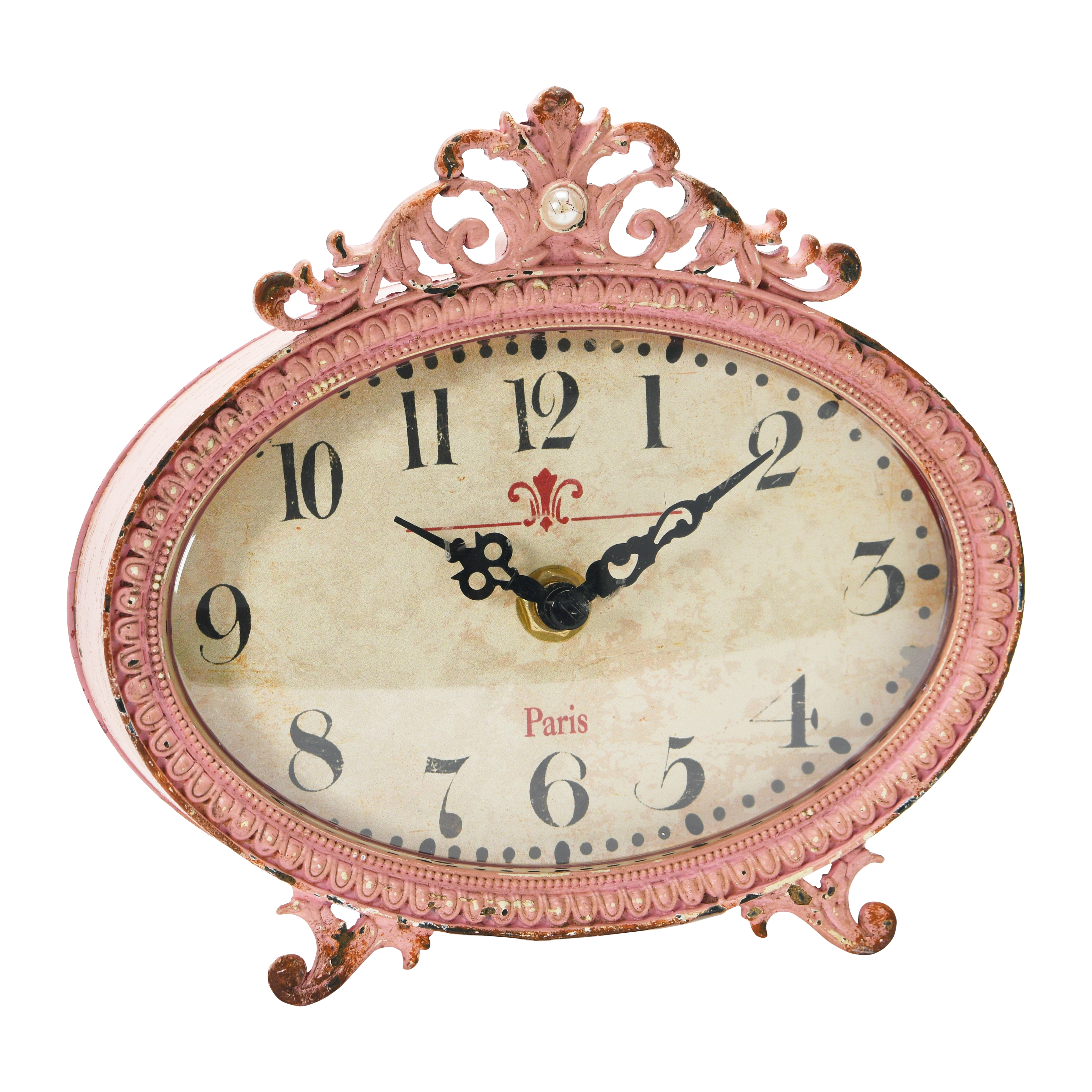 Distressed Pewter Mantel Clock, Pink - Image 0