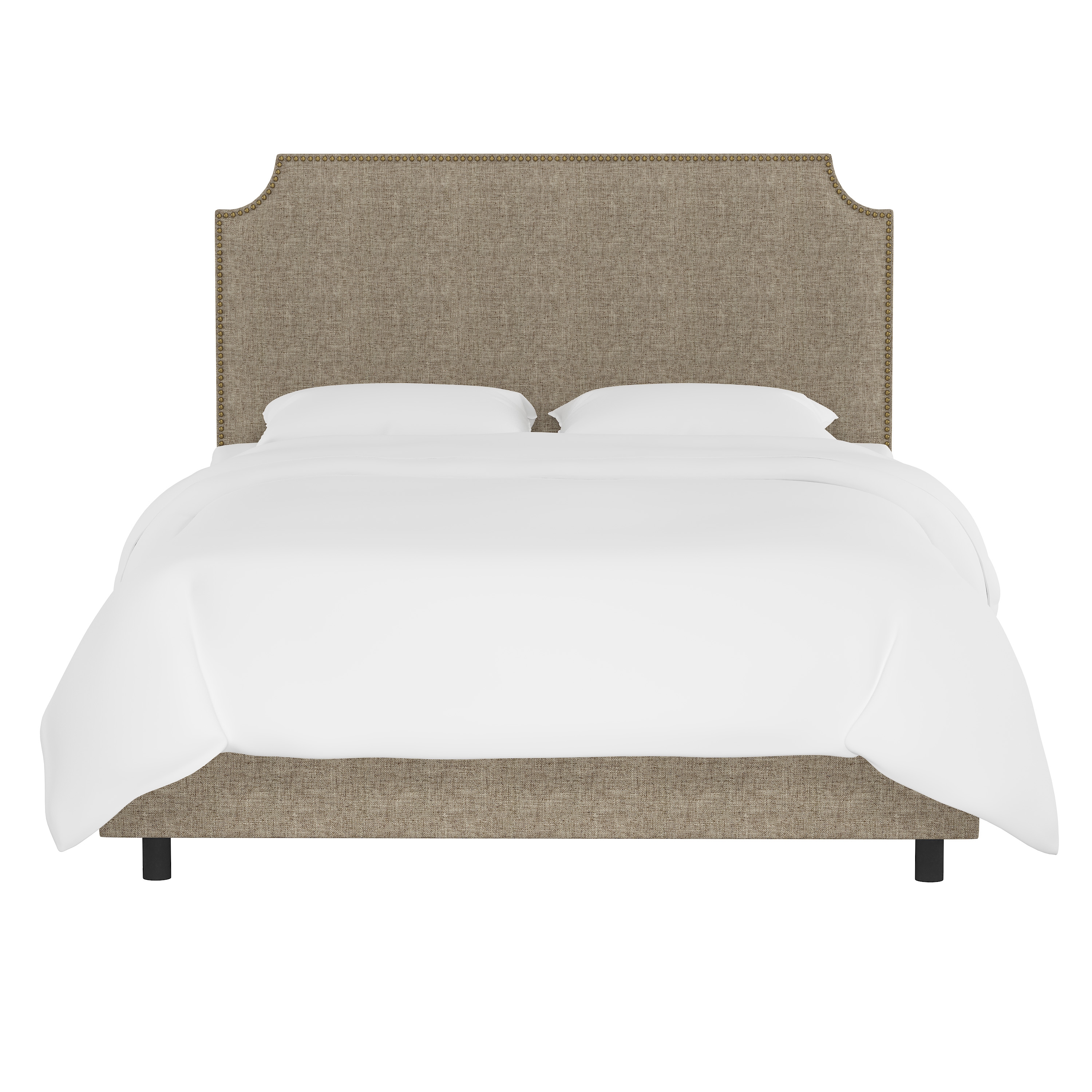 Hudson Bed, Full, Linen, Brass Nailheads - Image 1