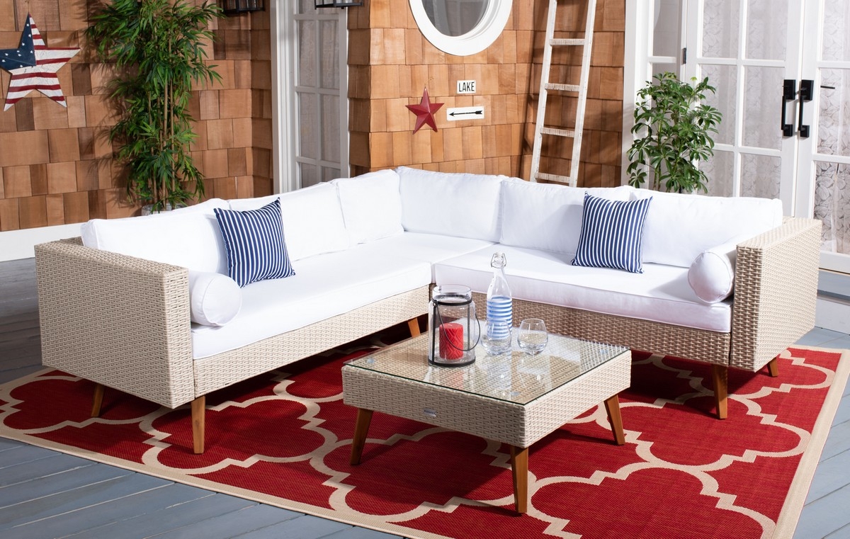 Analon Outdoor Sectional - Beige/White - Safavieh - Image 1