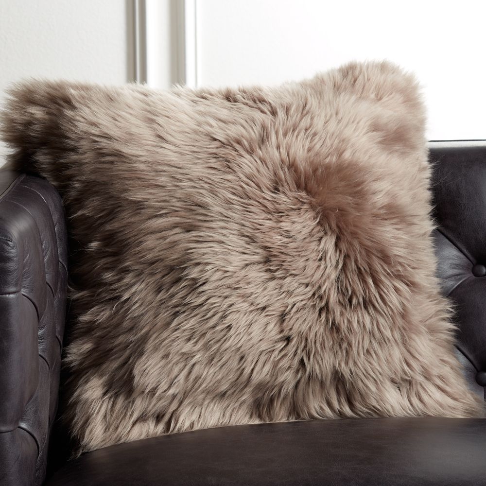 20" Brown Icelandic Sheepskin Pillow with Feather-Down Insert - Image 0