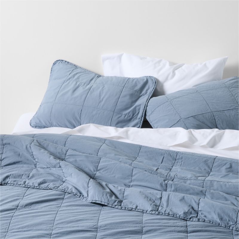 Sunwashed Organic Cotton Smoke Blue Standard Quilted Bed Pillow Sham - Image 1