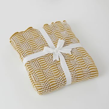 Cotton Baby Blanket, Mini Waves, White & Citron - Image 1