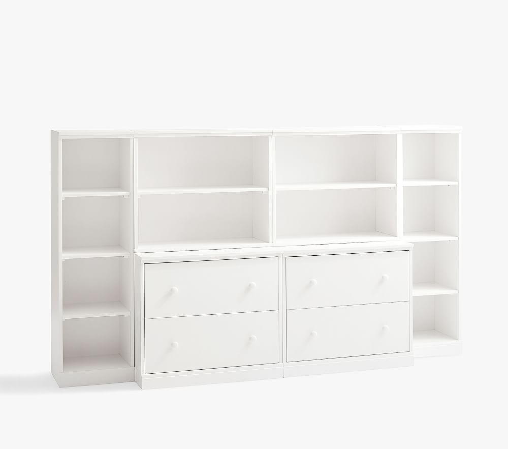 Cameron 2 Bookcase Cubby, 2 Cubby Tower, 2 Double Drawer Base Set, Simply White, UPS - Image 0
