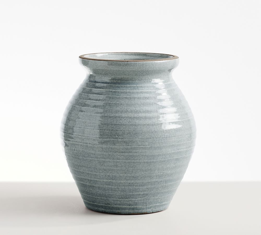 Rustic Blue Vases, Ribbed, Blue - Image 0