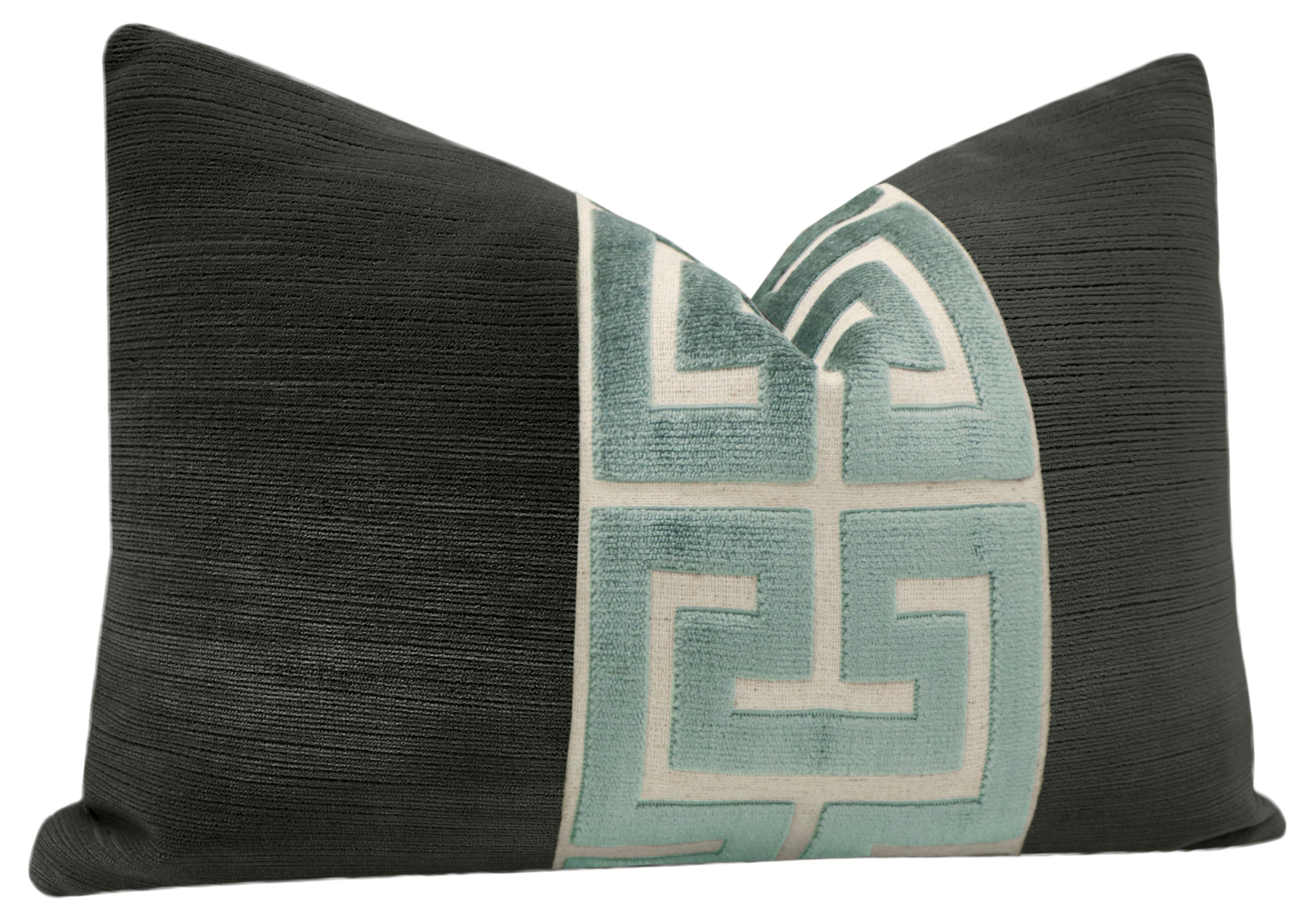 THE LITTLE LUMBAR :: STRIE VELVET // GRAPHITE + TURKISH GREEK TRIM - LITTLE LUMBAR 12" X 18" - Image 1