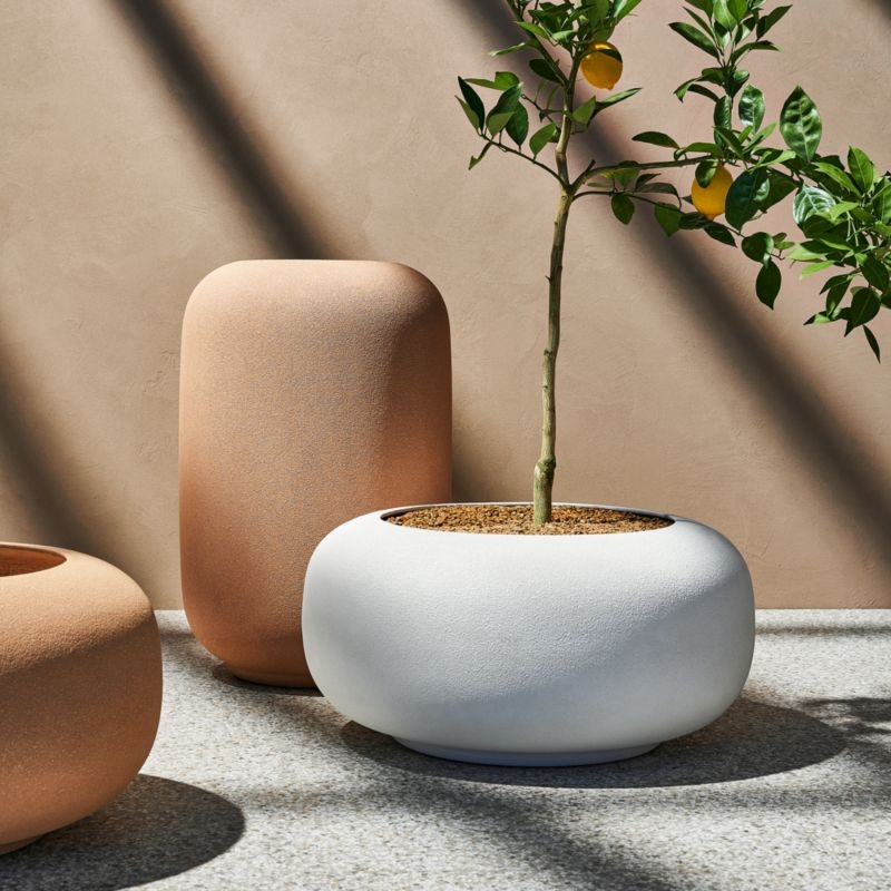 Anique Round White Cement Indoor/Outdoor Planter Tall - Image 1