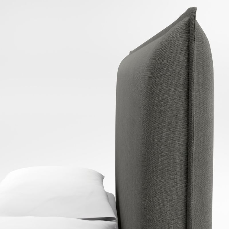 Arvada 54" Graphite Grey Upholstered King Headboard with Batten White Oak Storage Bed Base - Image 1