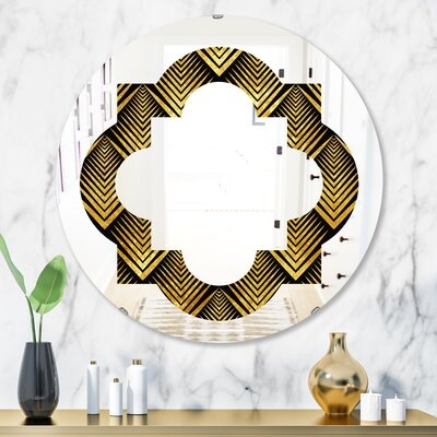 Art Deco Seal Pattern Quatrefoil Eclectic Frameless Wall Mirror - Image 0