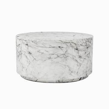Marbled Drum Coffee Table, White, 32" Round - Image 0