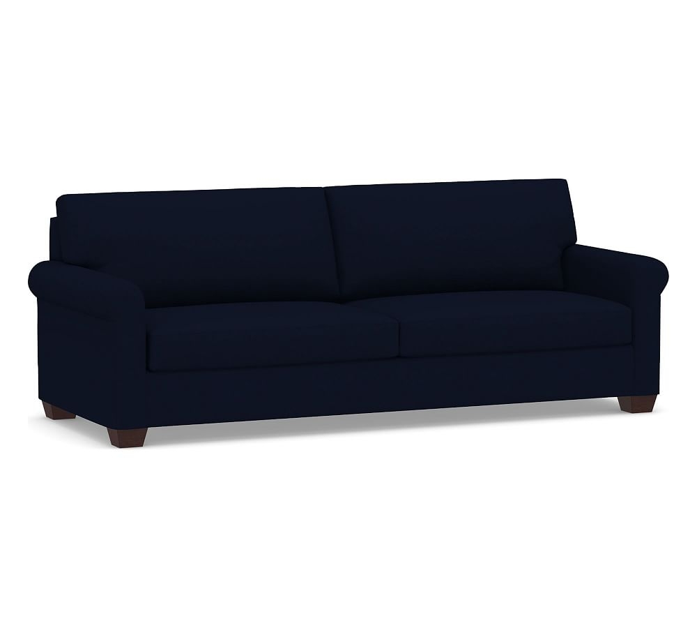 York Roll Arm Upholstered Grand Sofa 97.5", Down Blend Wrapped Cushions, Performance Everydaylinen(TM) Navy - Image 0