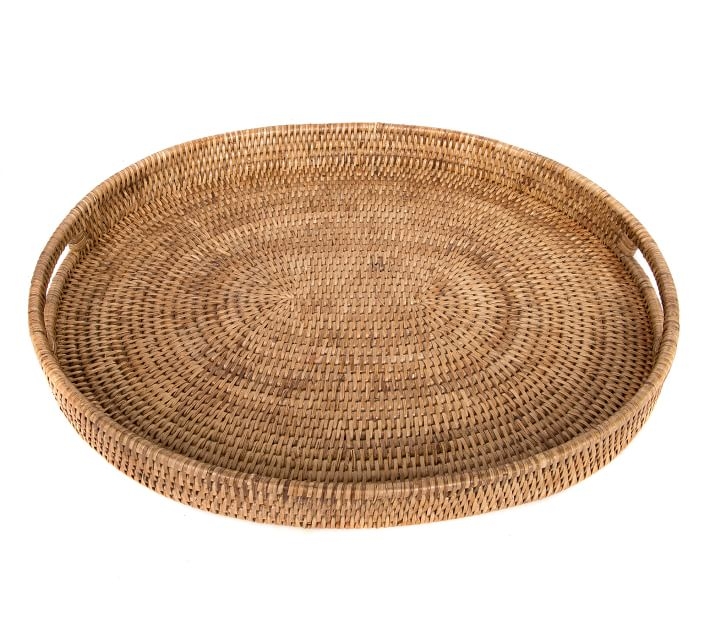 Tava Handwoven Rattan Oval Serving Tray, 18"W, Natural - Image 2