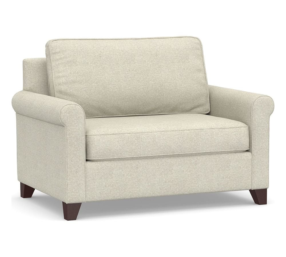 Cameron Roll Arm Upholstered Twin Sleeper Sofa, Polyester Wrapped Cushions, Performance Heathered Basketweave Alabaster White - Image 0