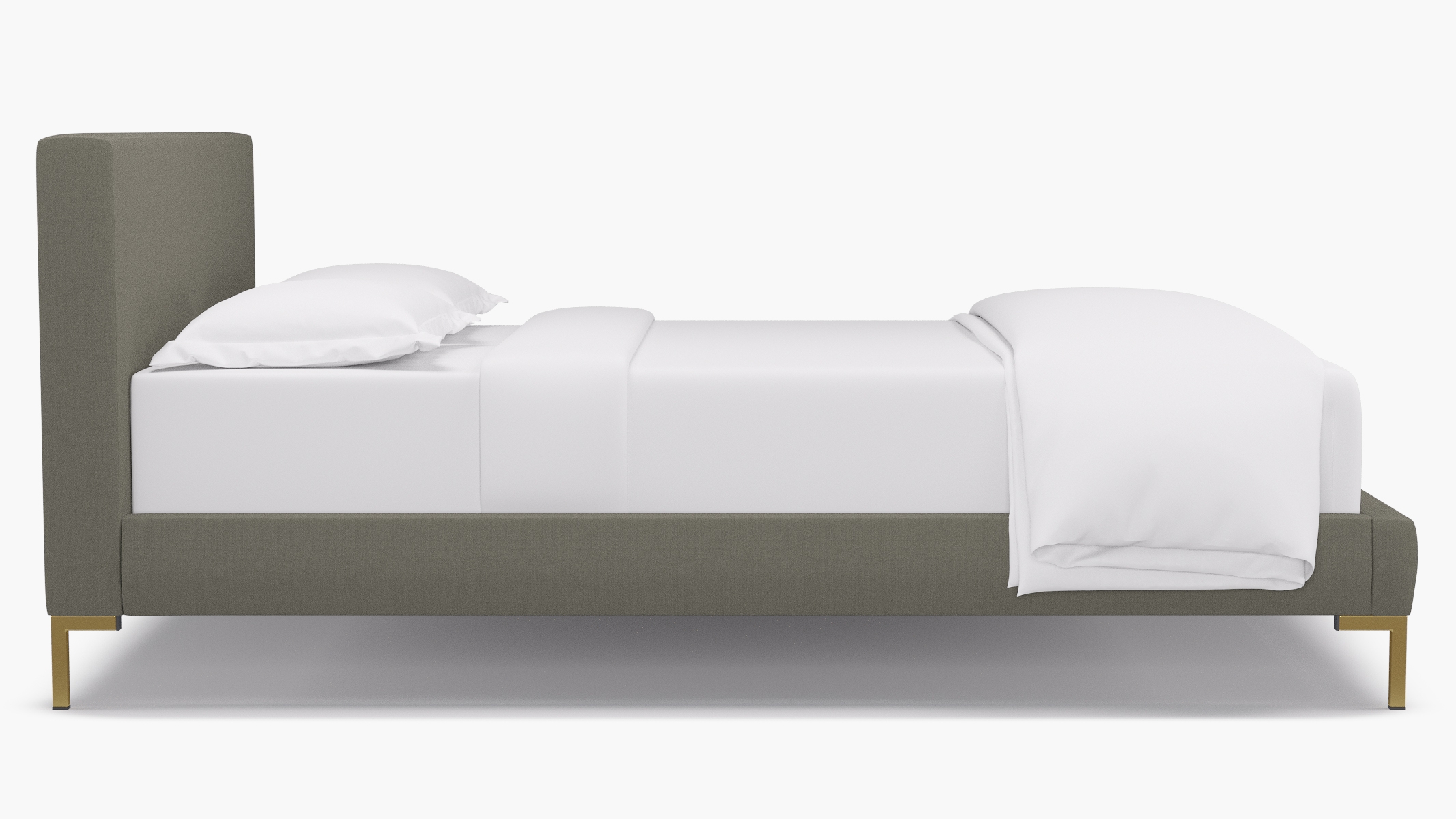 Modern Platform Bed, Putty Everyday Linen, Brass, Queen - Image 2