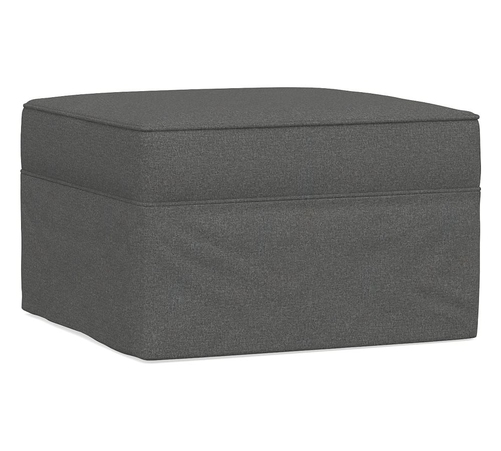 Pearce Roll Arm Slipcovered Sectional Ottoman, Polyester Wrapped Cushions, Park Weave Charcoal - Image 0