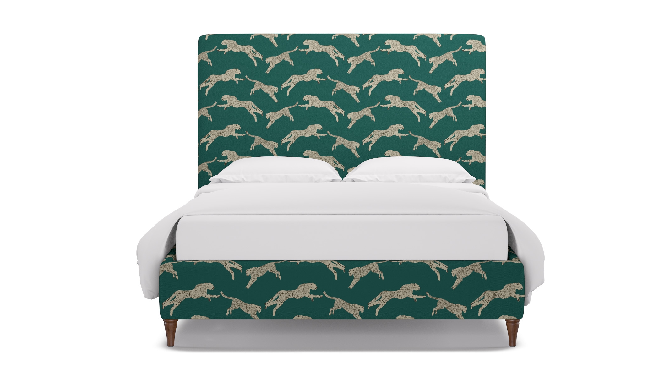 Classic Bed, Polo Green Cheetah, Walnut Decorative Tapered Leg, Queen - Image 0