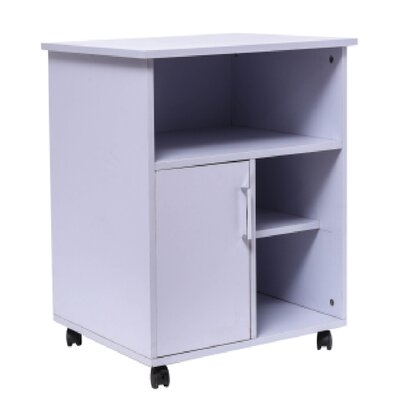 Printer Stand With Door Storage Office Cabinet, Wooden Under Desk Printer Cart Cabinet With Wheels Brown Color - Image 0