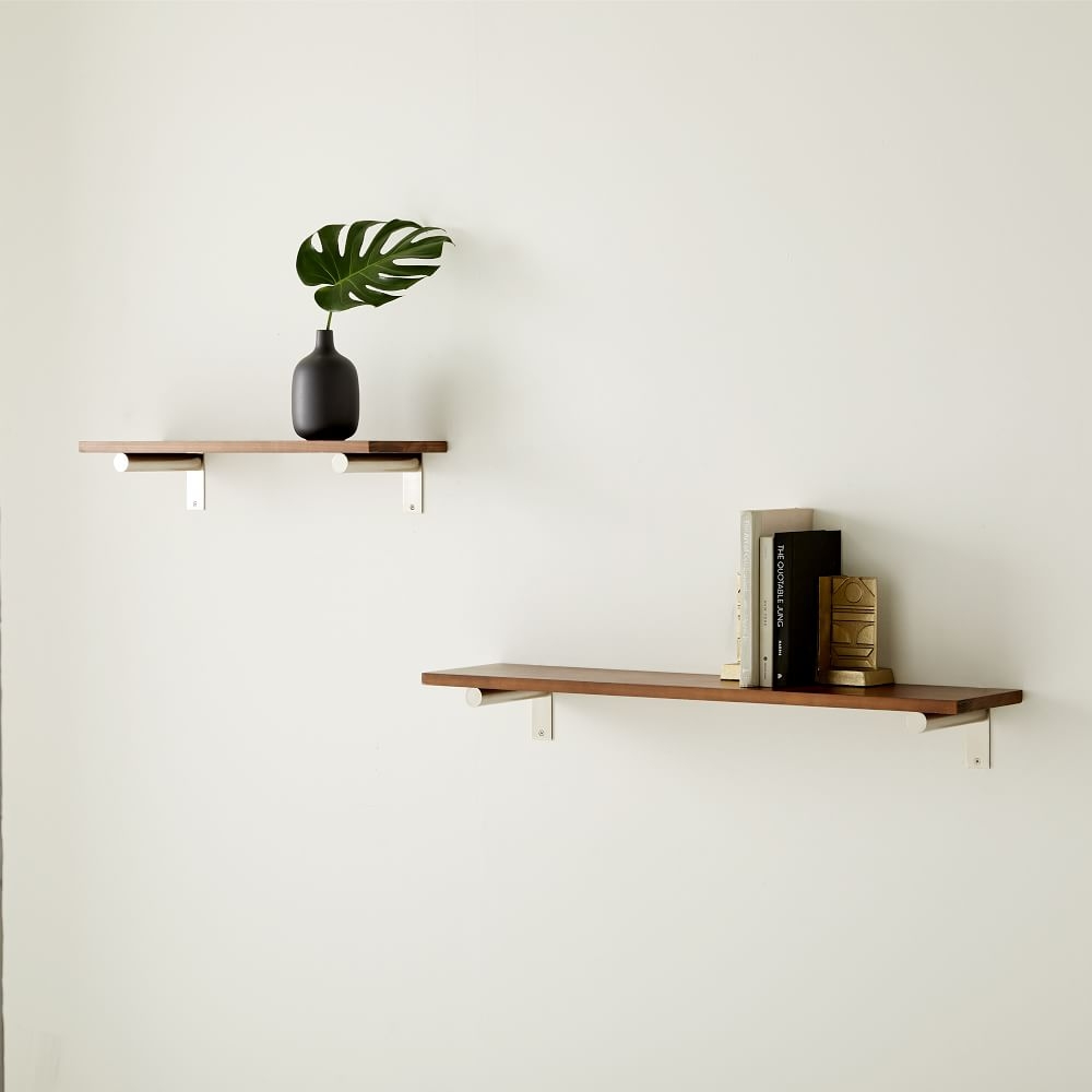Linear Cool Walnut Wood Shelf 2FT, Jordan Brackets, Brushed Nickel - Image 0