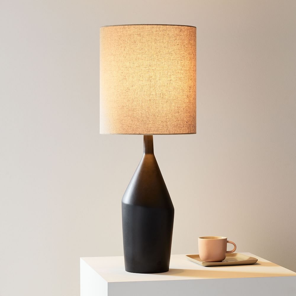 Asymmetric Ceramic Table Lamp Black Natural Linen (31") - Image 1