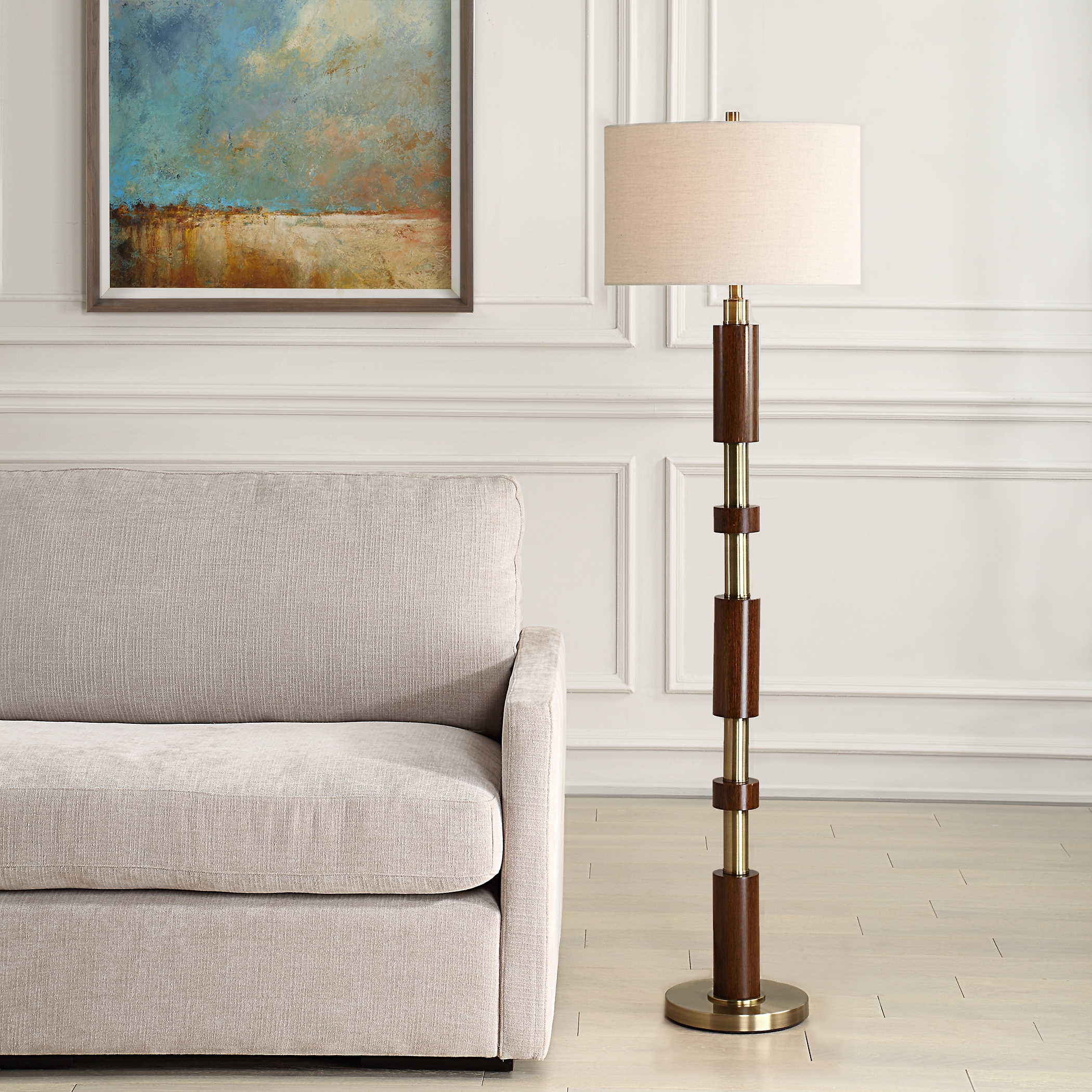 Stacked Wooden Floor Lamp - Image 1
