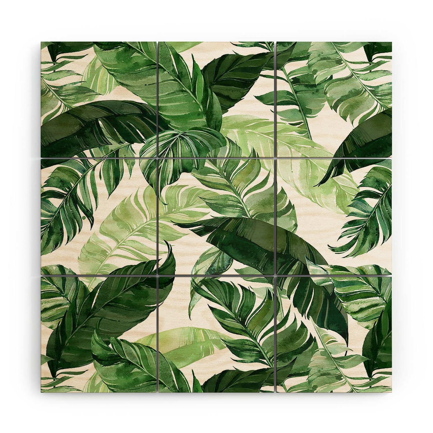 Green Leaf Watercolor Pattern by Marta Barragan Camarasa - Wood Wall Mural5' x 5' (Nine 20" wood Squares) - Image 0