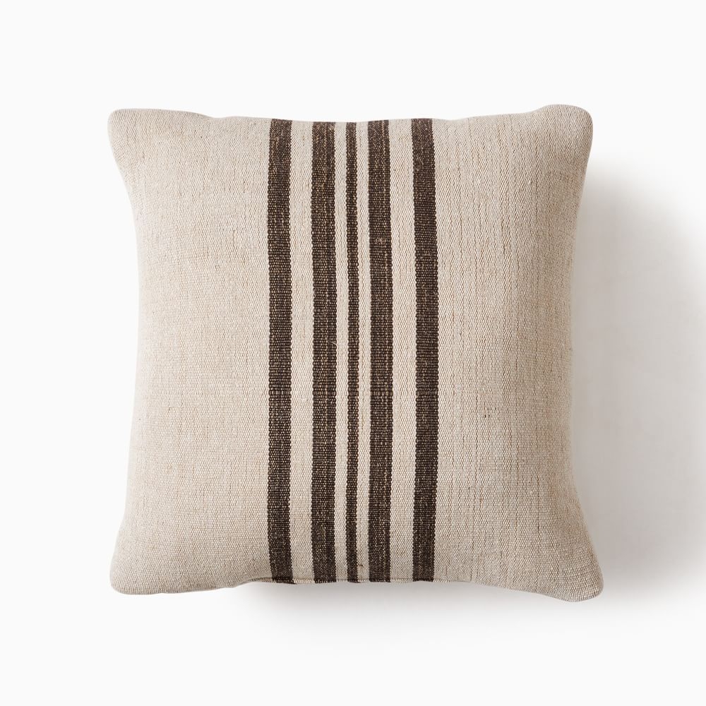 Outdoor Natural Center Stripe Pillow, 18"x18", Natural/Black - Image 0