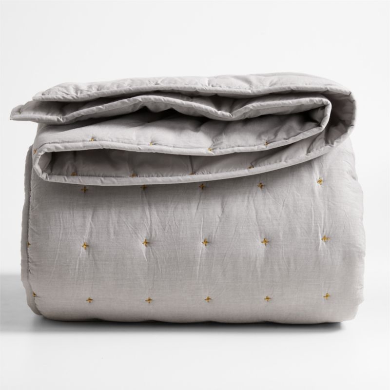 Classic Chambray Pewter Grey Organic Cotton Kids Twin Quilt - Image 1