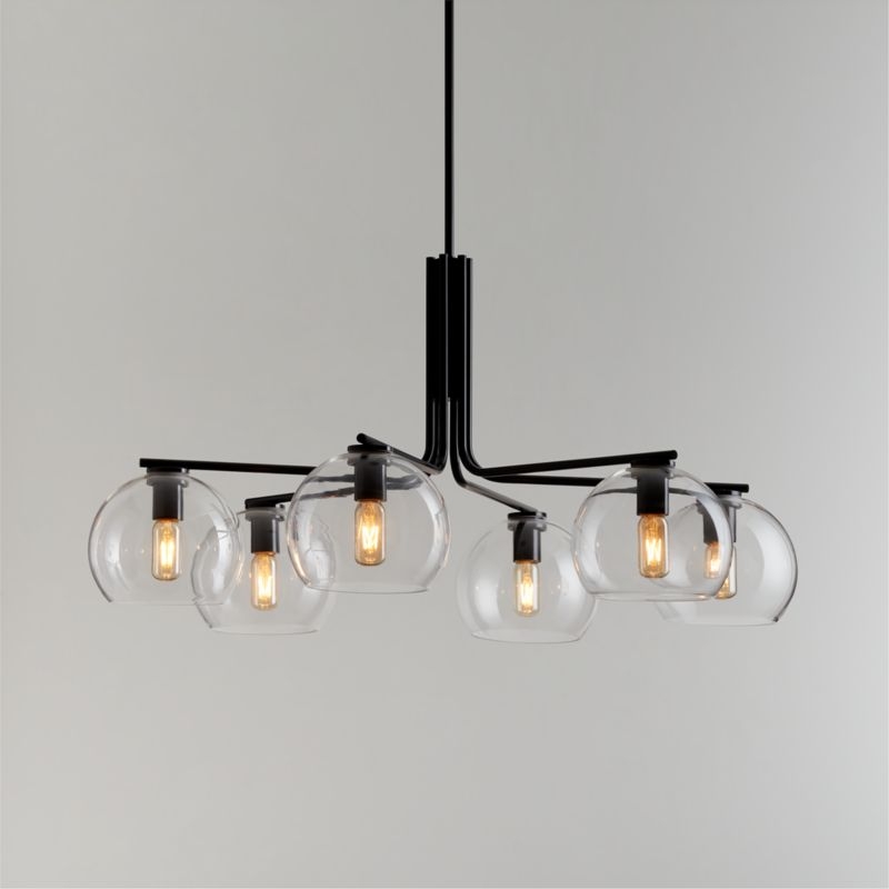 Arren Black Chandelier Light with Round Clear Glass Shades 37.5" - Image 1