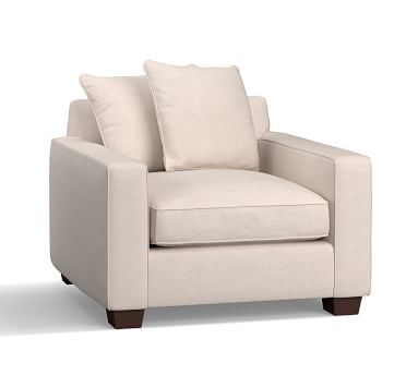 PB Comfort Square Arm Upholstered Armchair 37.5", Box Edge Down Blend Wrapped Cushions, Performance Heathered Basketweave Dove - Image 3