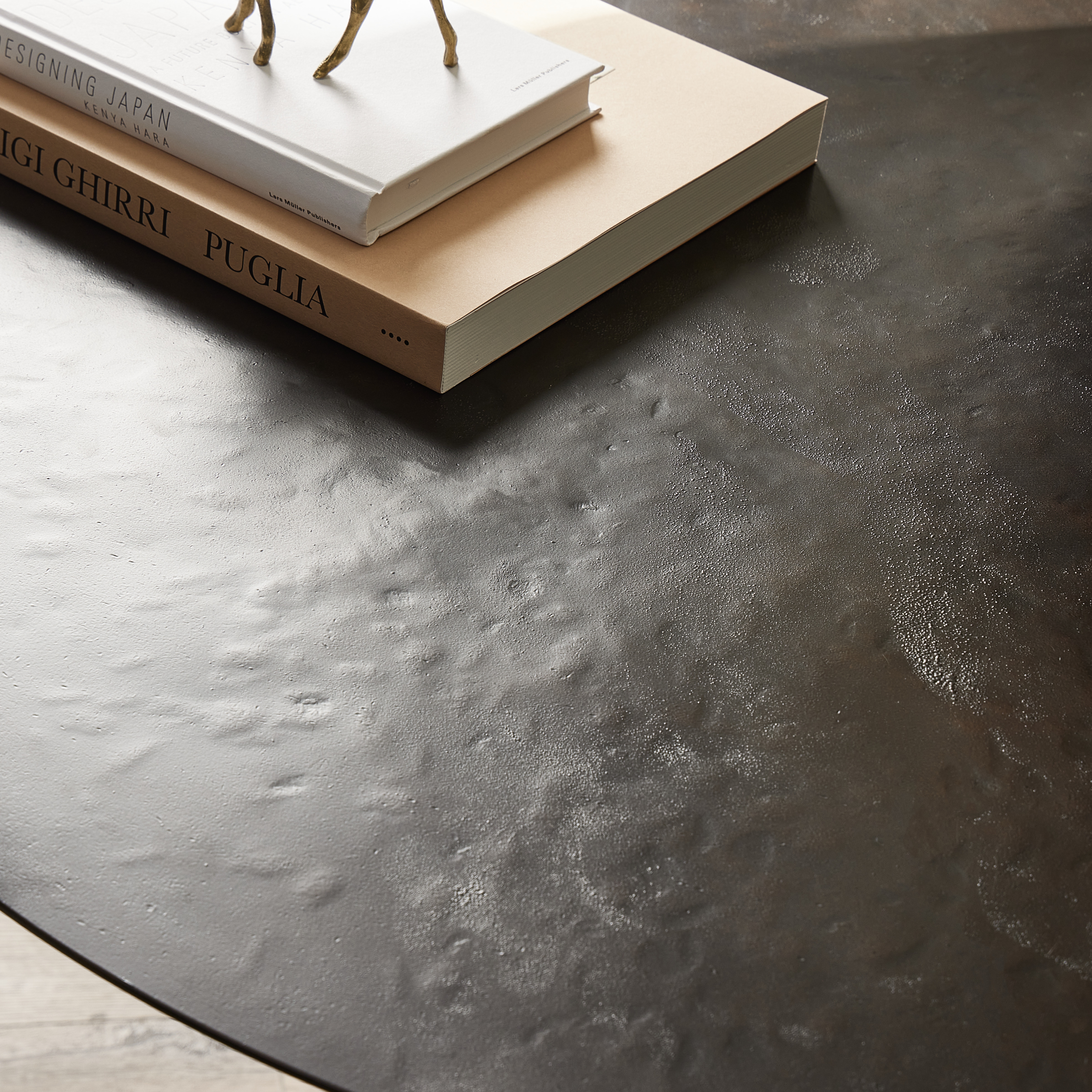 Round Side Table In Solid Iron - Bronze Hammered Textured - Image 11