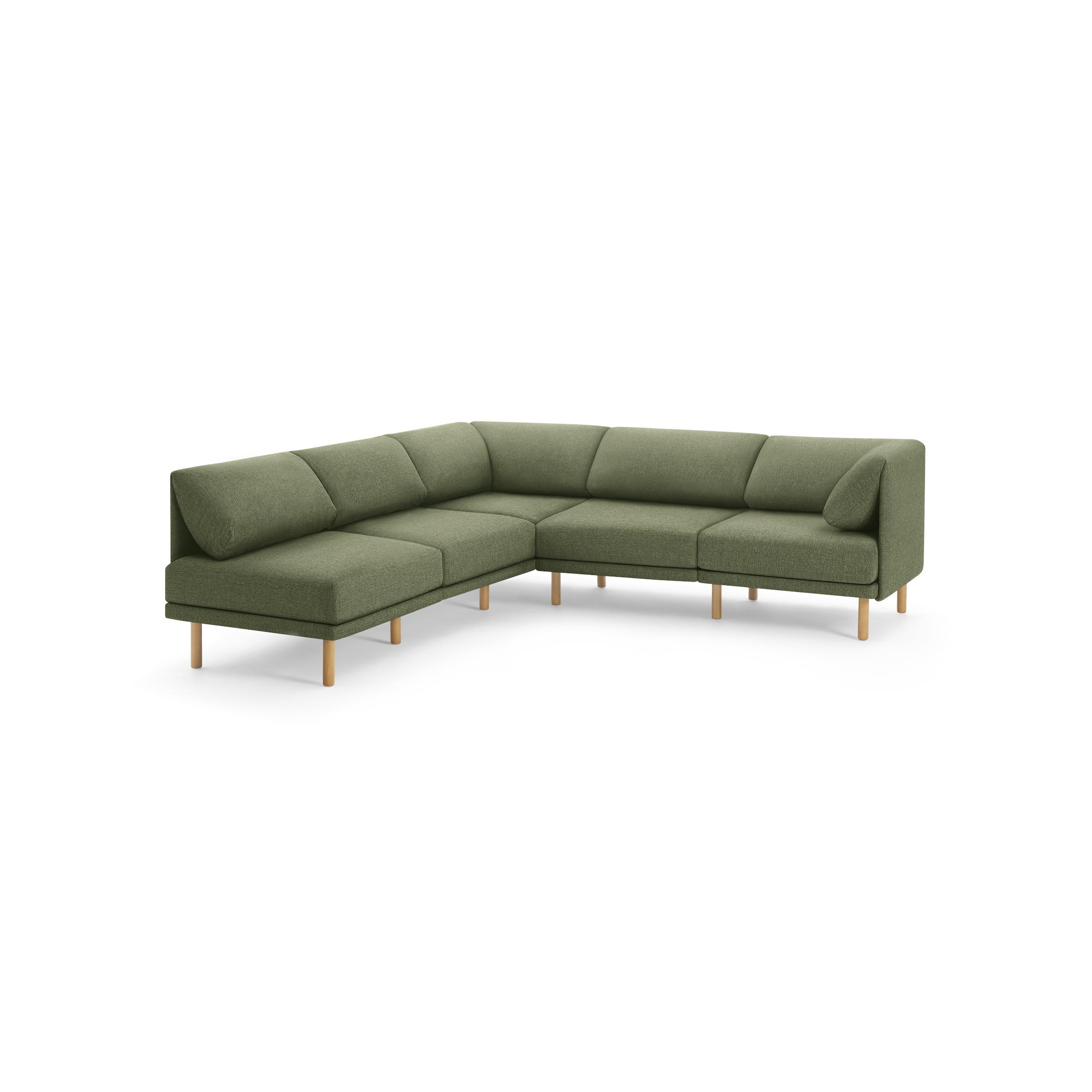 The Range 5-Piece One Arm Sectional in Moss Green, Oak Legs - Image 0