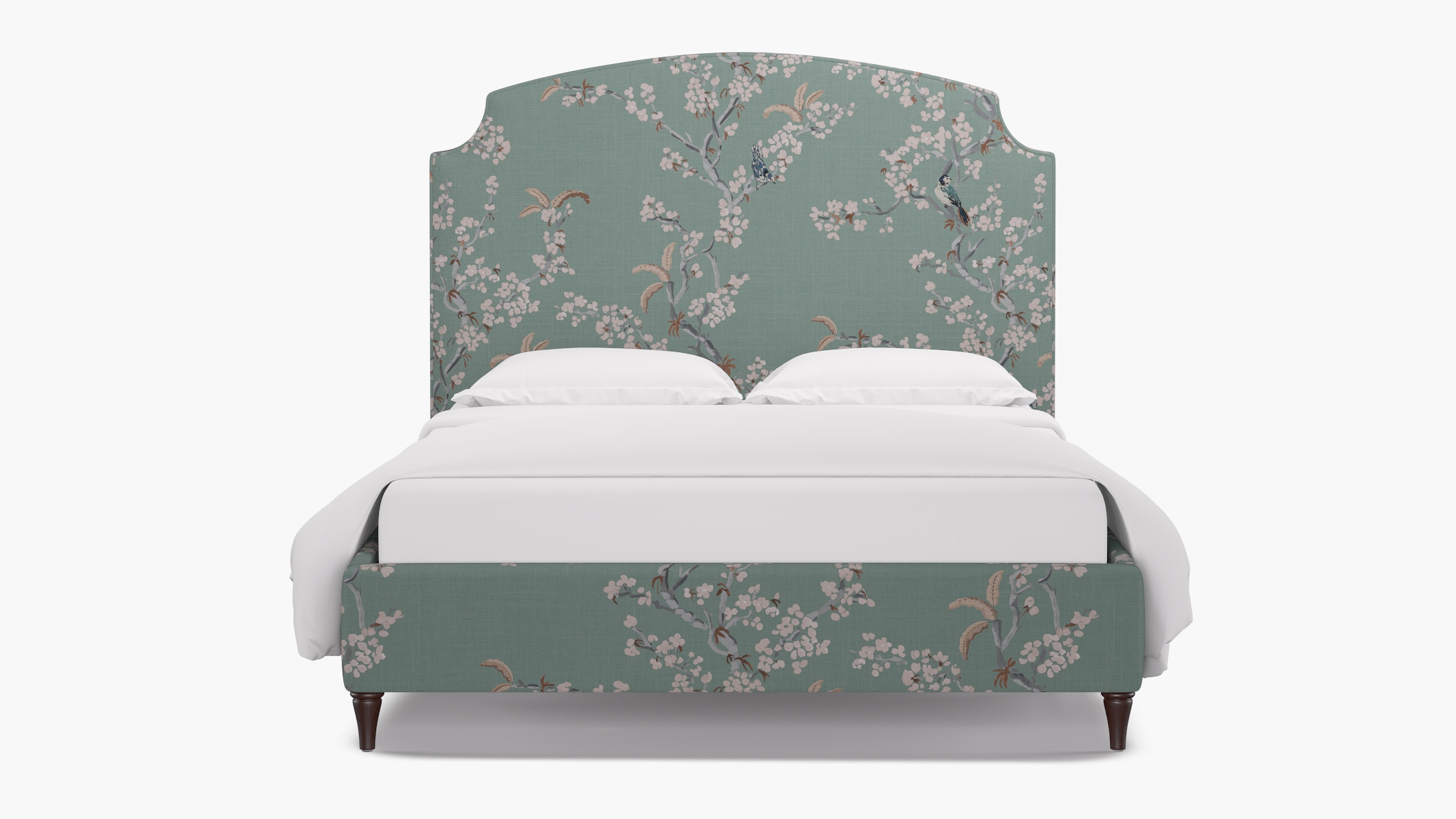 Cove Bed, Mint Cherry Blossom, Espresso Decorative Tapered Leg, King - Image 0