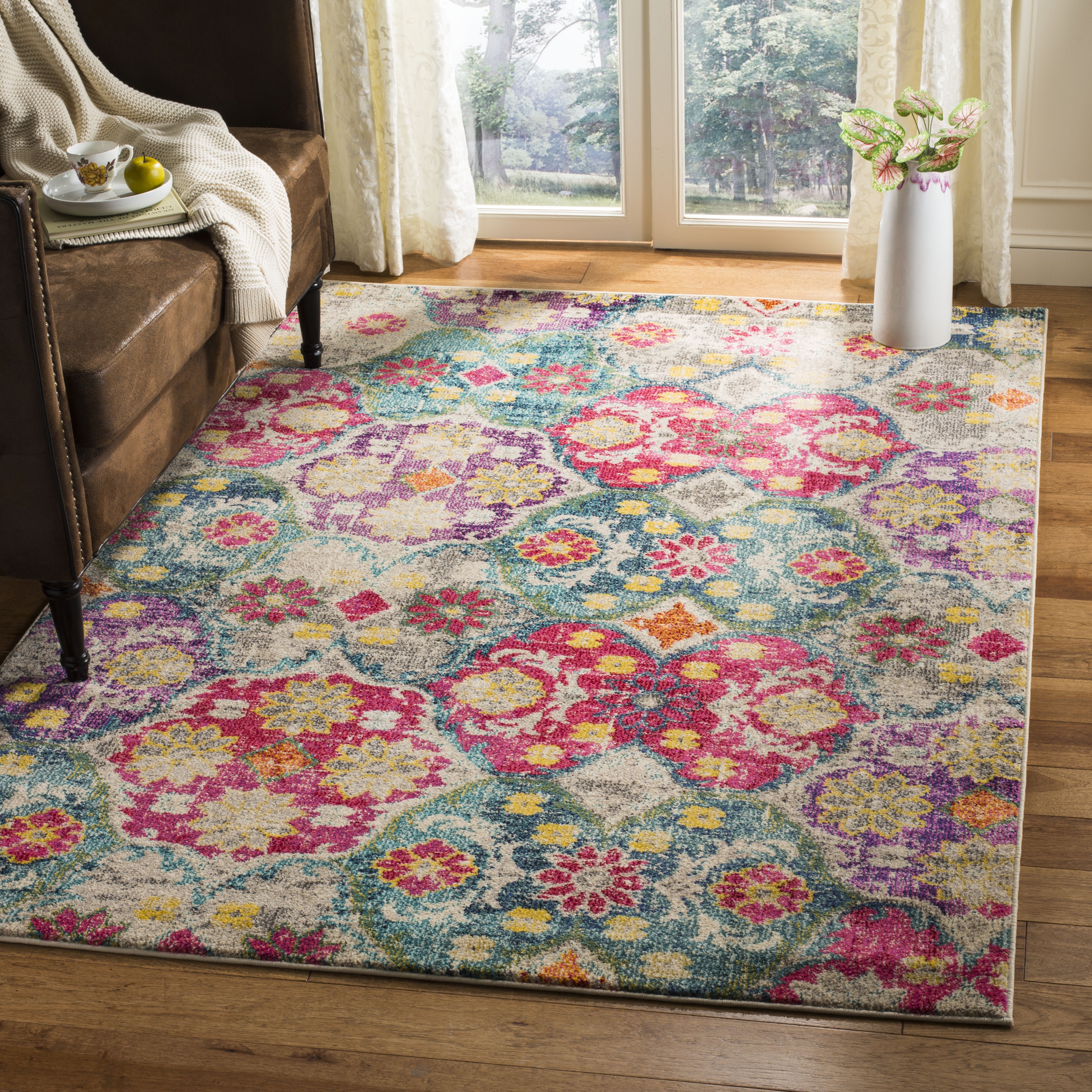 Arlo Home Woven Area Rug, MNC248R, Grey/Fuchsia,  4' X 5' 7" - Image 1