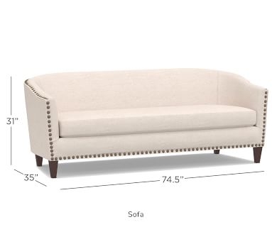Harlow Upholstered Sofa 745" without NH, Polyester Wrapped Cushions, Performance Heathered Basketweave Navy - Image 3