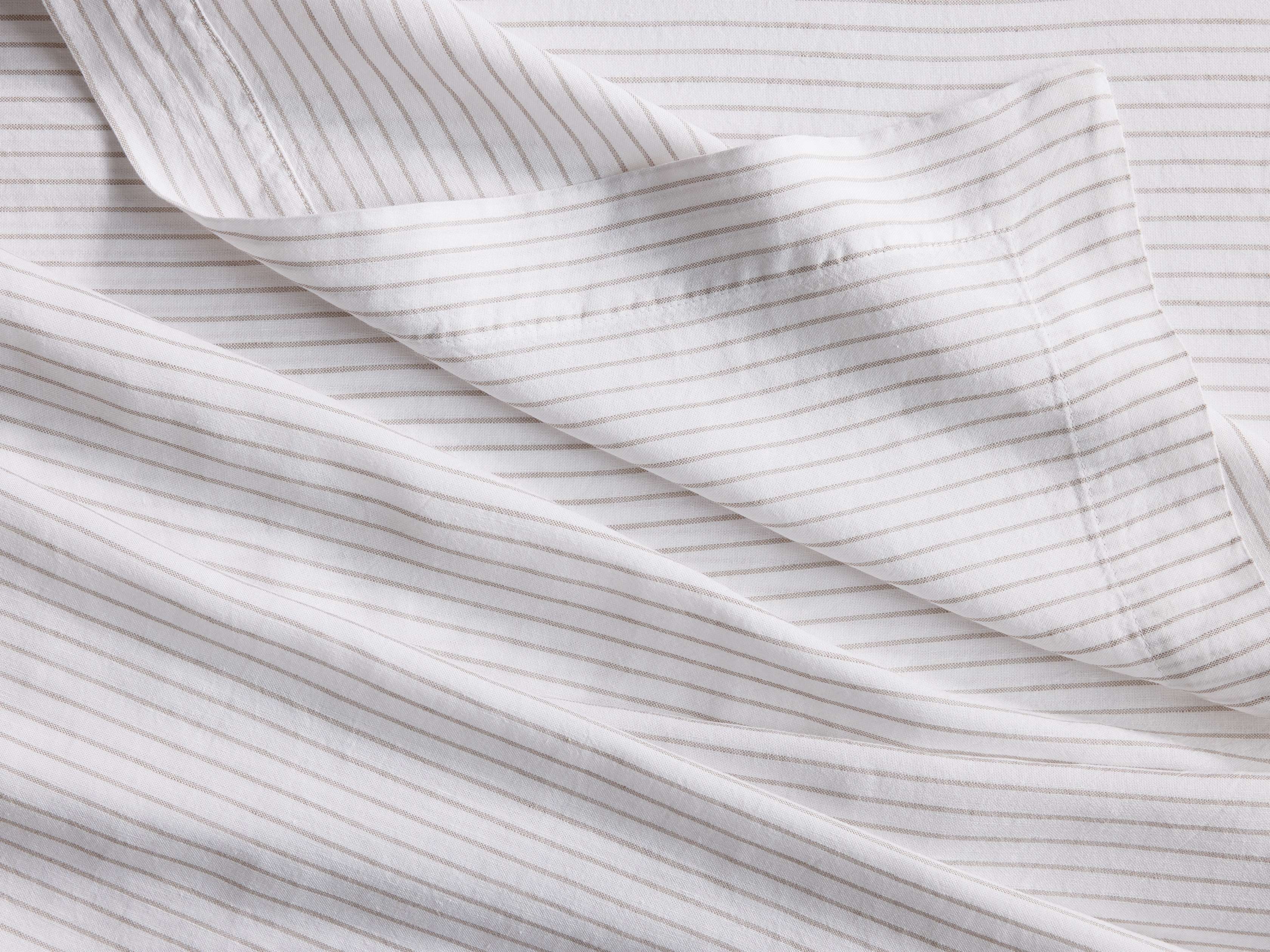 Italian Yarn-Dyed Stripe Flat Sheet in Linen Queen Brown  Mink  - Image 0