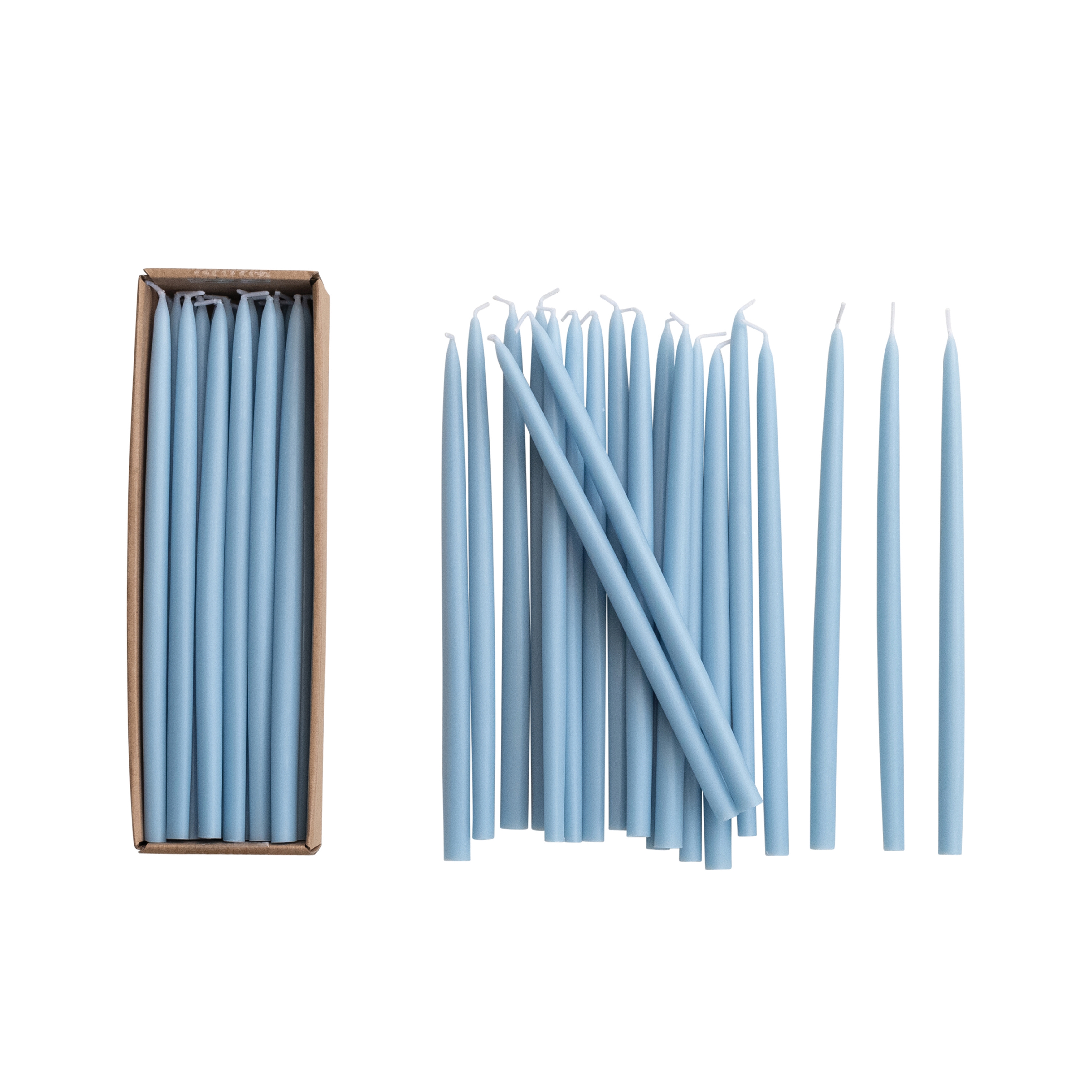 24-Piece Unscented Thin Taper Candles in Box, Light Blue - Image 0