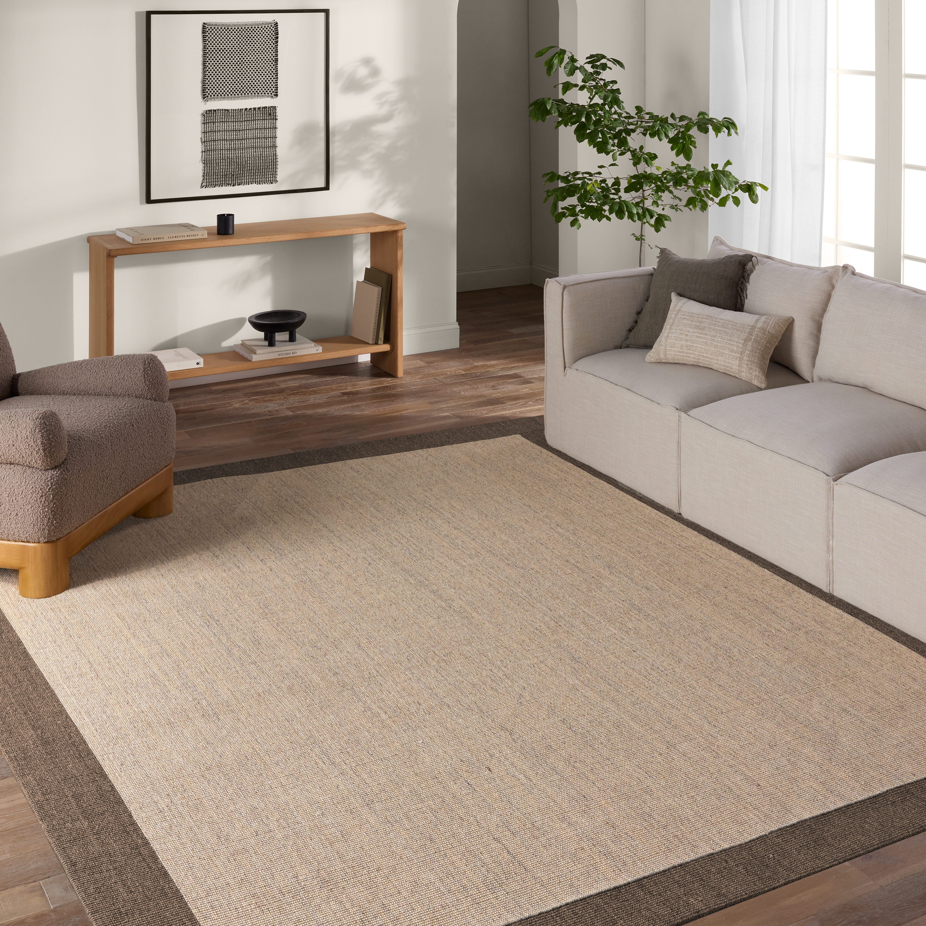 Leyar GAB02 Handmade Border Tan and Brown Area Rug (5'x8') - Image 4