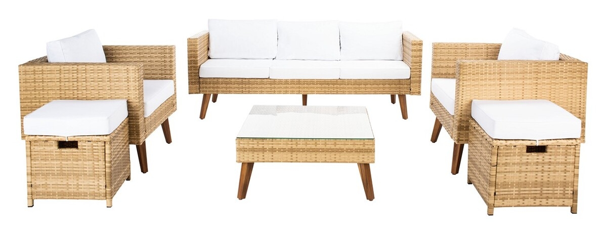 Presla 6 Pc Living Set - Natural/White - Safavieh - Image 0