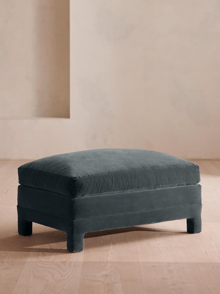 Ashford Ottoman, Velvet, Grey Blue, US - Image 0