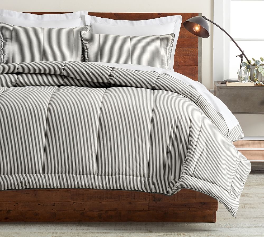 Gray Wheaton Striped Organic Percale Comforter & Shams, King/Cal. King - Image 0