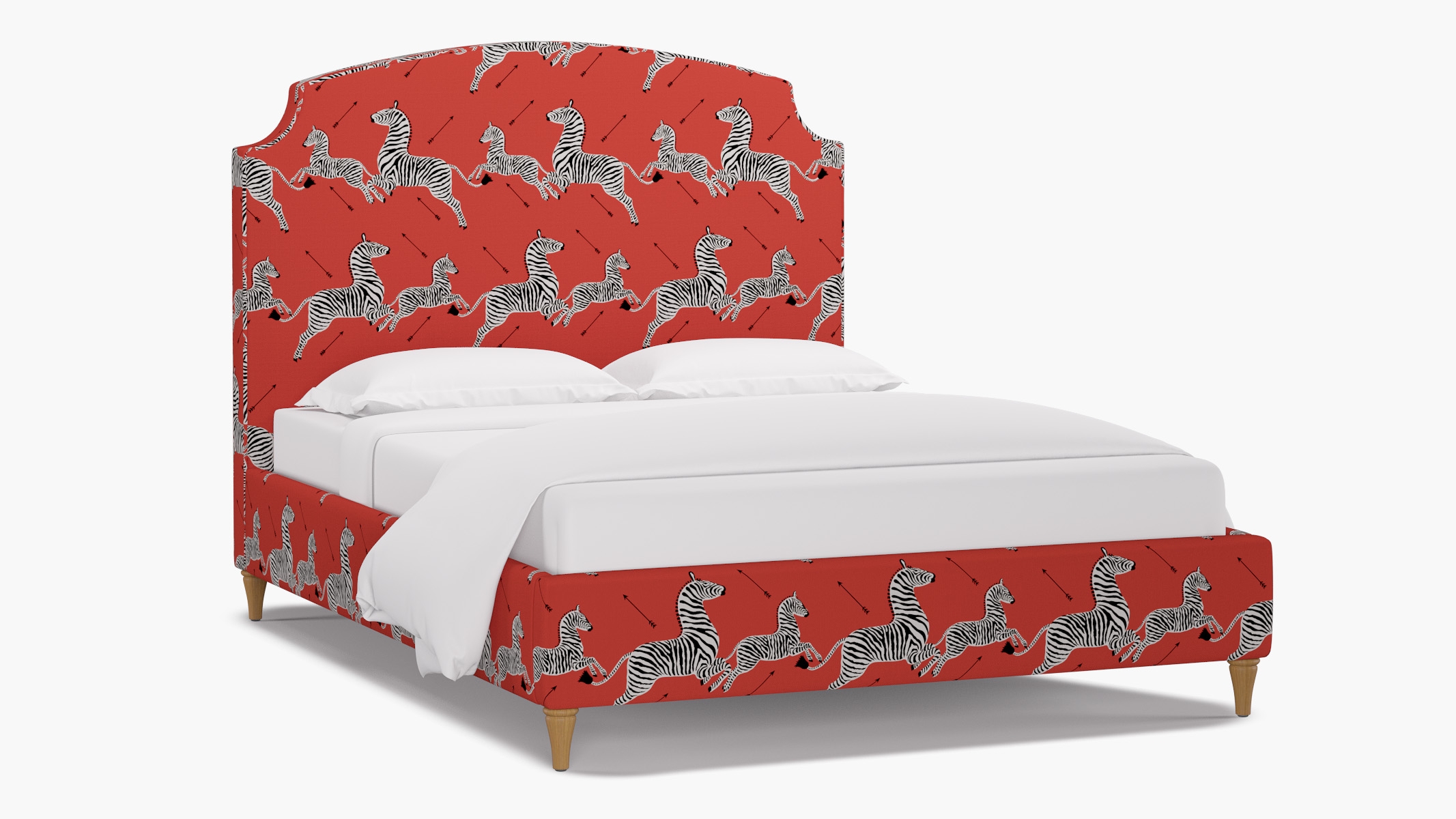 Cove Bed, Coral Zebra, Natural Decorative Tapered Leg, Twin - Image 1