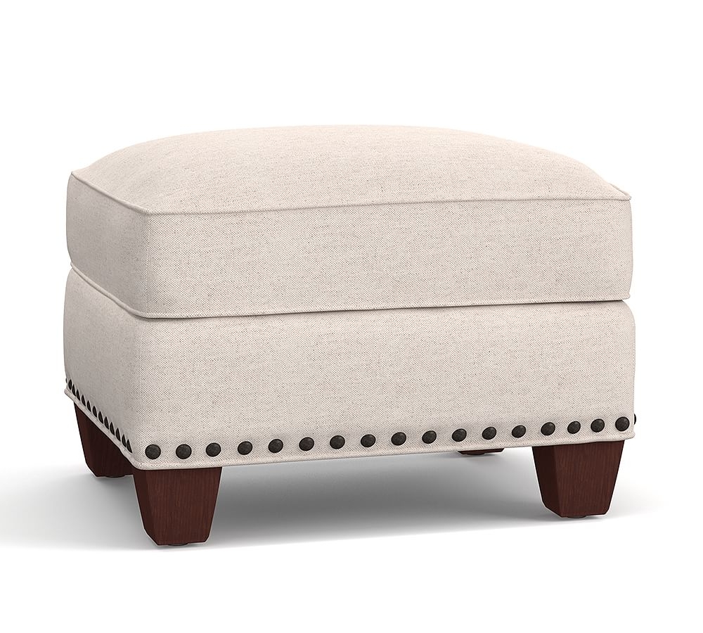 Irving Roll Arm Upholstered Storage Ottoman with Bronze Nailheads, Polyester Wrapped Cushions, Park Weave Charcoal - Image 0