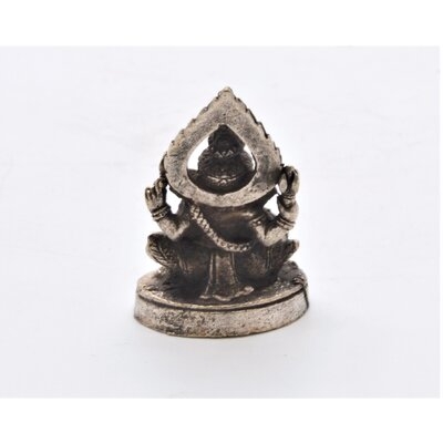 Small Ganesh Figurine. Hand Crafted On Brass With Silver Patina & 1 Inch Tall - Image 0
