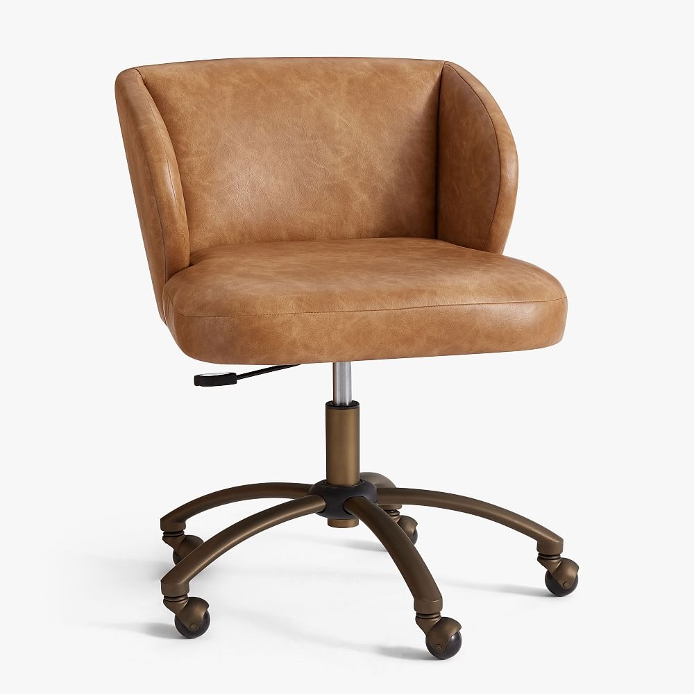 Vegan Leather Caramel Wingback Swivel Desk Chair - Image 0