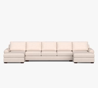 Big Sur Roll Arm Upholstered U-Chaise Loveseat Sectional with Bench Cushion, Down Blend Wrapped Cushions, Performance Chateau Basketweave Oatmeal - Image 3