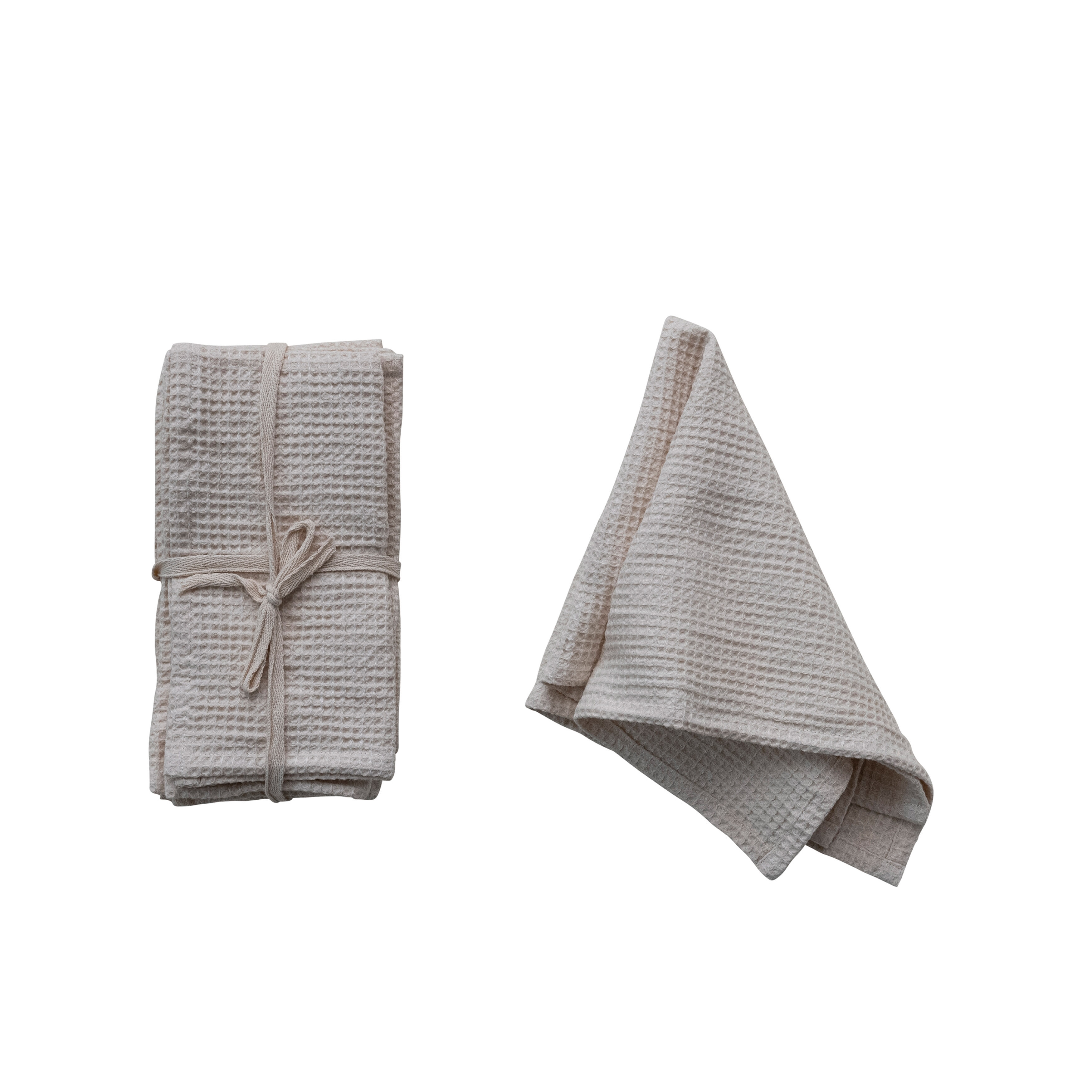 18 Inches Square Woven Linen and Cotton Waffle Dinner Napkins for Kitchen Use, Cream Color, Set of 4 - Image 0